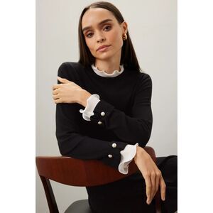 CeCe Ruffle Collar Sweater dress - Black/White M